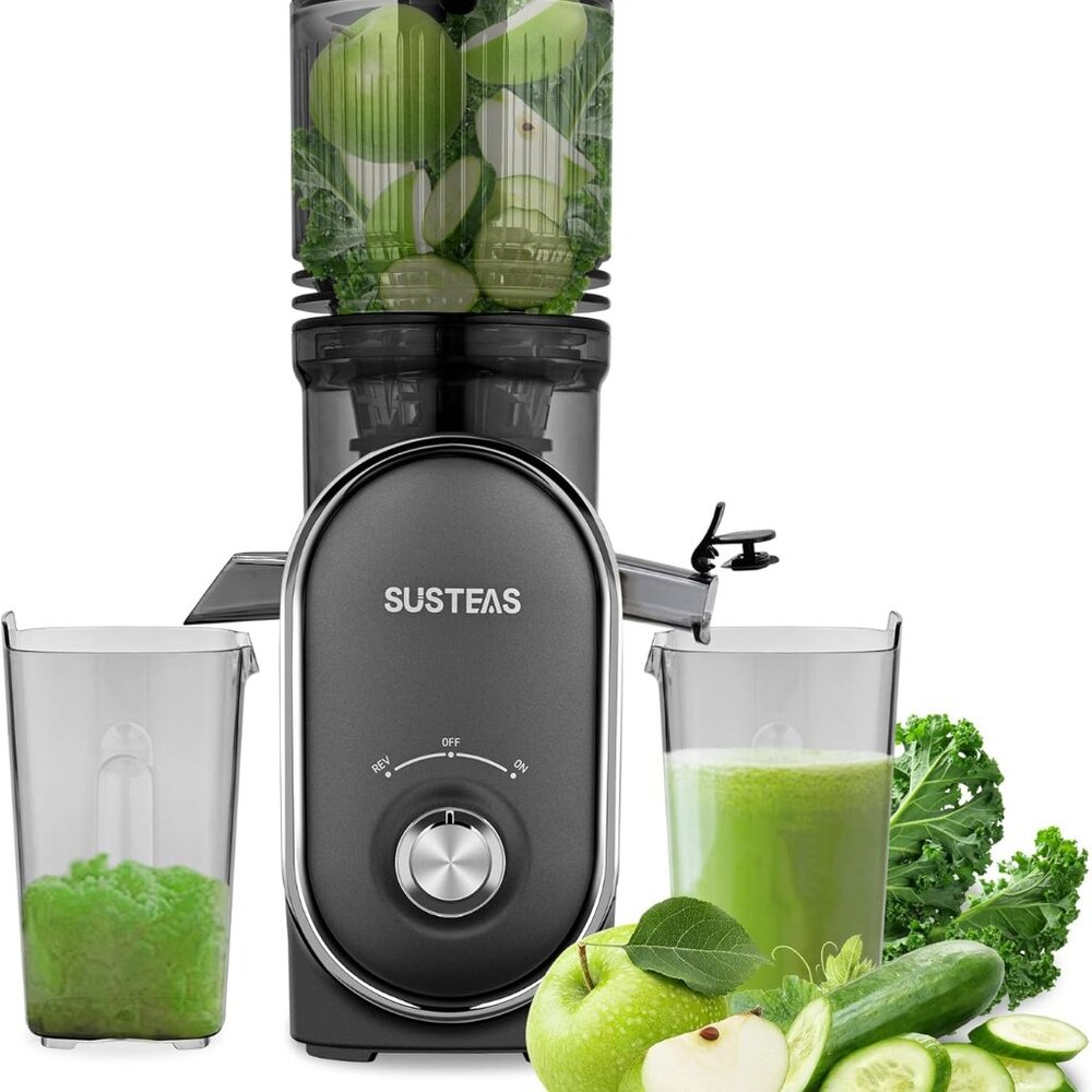 SUSTEAS Cold Press Juicer 300W 5.3 inch Large Feed Chute 1.5L Capacity GRAY